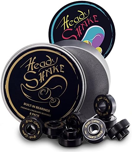 Heady Shake Pro Longboard Bearings Built-in Spacers and Washers - Longboards, Skateboards, Inline Skates, Quads - Frictionless Surface - Ultra-Fast - Downhill, Dancing, Freeride Use - 8-Pack