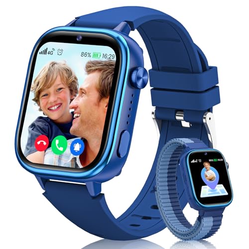 Oliimptek Smartwatch Kinder mit GPS und Telefon, 4G Kinderuhr mit HD-Anrufen, Sprachchat, SOS-Notruf, Schulmodus, Schrittzähler, Wecker, Puzzlespiele, Geschenke für Mädchen Jungen 4-15 Jahren, Blau