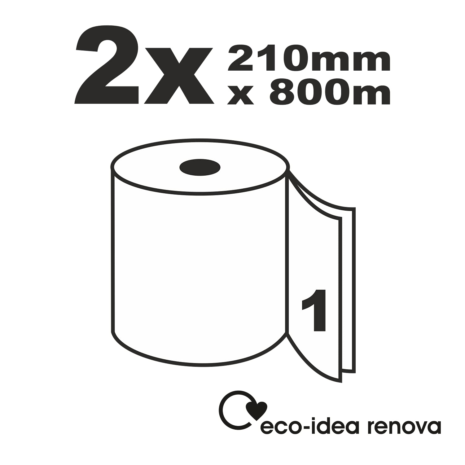 Renova Green Bobinas Multiusos | 2 Bobinas de 800 Metros | Papel Blanco | Certificado Ecolabel