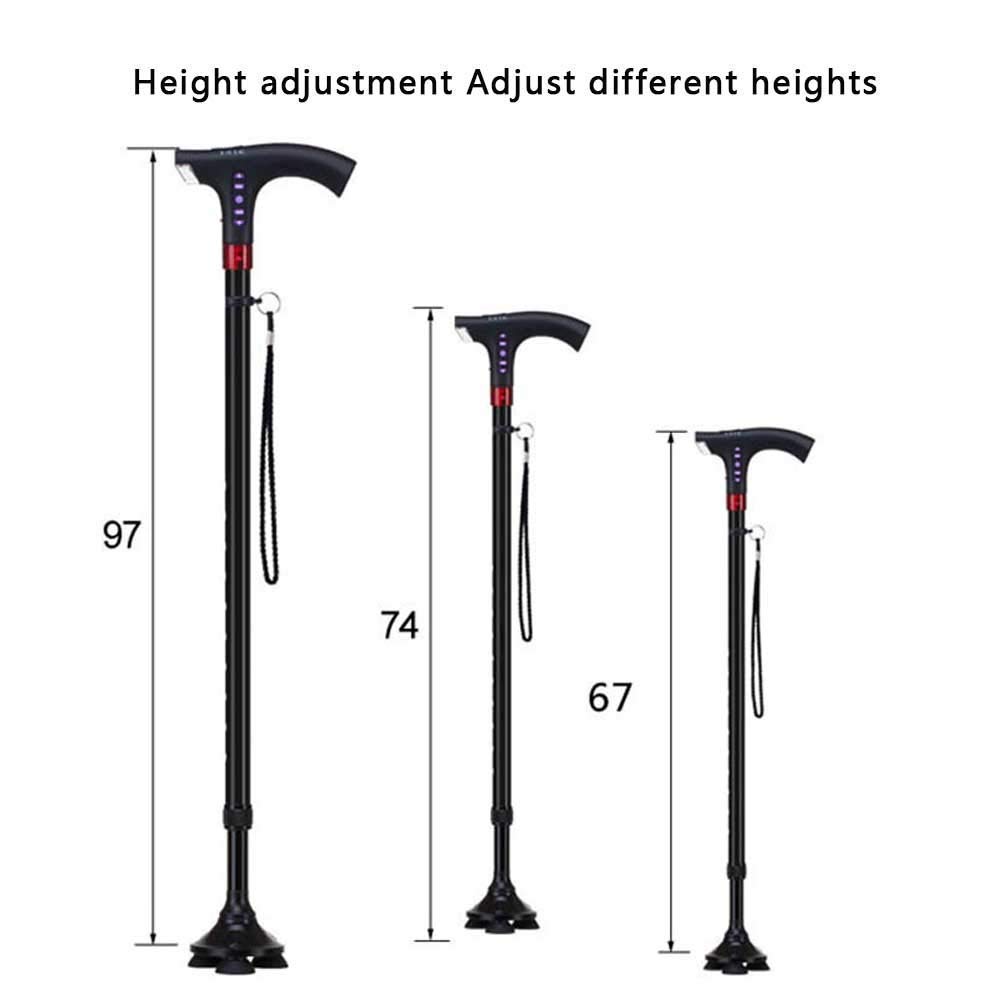 Bastón para Caminar con Mango ergonómico, reproducción de Radio, Alarma, función de luz LED, Hombres y Mujeres viajan con Confianza con Este bastón Ajustable, muletas