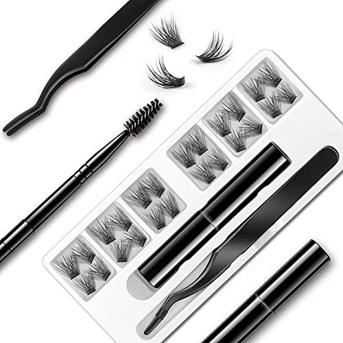 EYELASHEVOLUTION DIY Eyelash Extension, 3D Effect Glue Bonded Band Individual Lash 12 Clusters Volume/Natural Lashes Set, Home Eyelash Extension, C curl Lashes Pack (Kit-Volume)