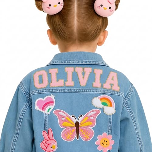 Personalized Kids Denim Jacket with Name, Custom Long Sleeve Jacket 1-8 Year Old, Birthday Gift for Toddler Girl Boy