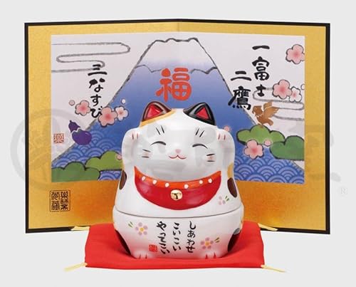 薬師窯 彩絵福夢箸置きセット 運気アップ 風水 置物 インテリア 猫 ねこ ネコ 白 サイズ:高さ7cm2cm1cm1cm