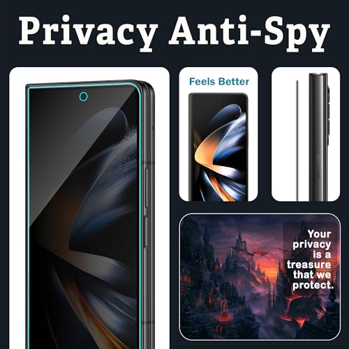 Image of ArmourPro Privacy Tempered Glass for Samsung Galaxy Z Fold 4, Anti Spy Anti Peeping Screen Protector, Edge-to-Edge Full Coverage, 9H Hardness with Cable Protector | Black