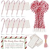 Zhanmai 121 Pcs Candy Cane Meaning Story Gifts Set 60 Pcs Religious Candy Cane Story Cards 60 Pcs Candy Cane Pens with Black Ink 1 Pcs Roll Red and White Cotton Rope Christmas Church Party