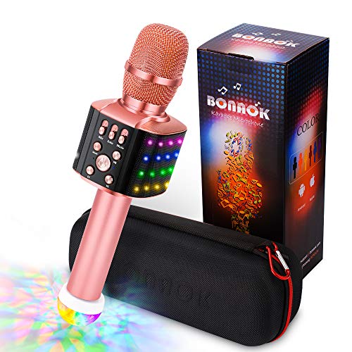 BONAOK Wireless Bluetooth Karaoke Microphone with Flashing Dancing Lights & USB Disco Ball