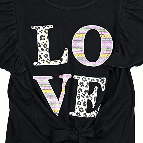 Girls Ruffle Shirts Blouse Black Leopard Shirt Front Tie Blouses Top 10-12 10 11 #TOP4