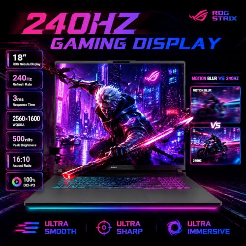 Image of ASUS ROG Strix G18 Gaming Laptop, 18 inch 2.5K 240Hz Nebula Display, Intel 24-Core Ultra 9 275HX, GeForce RTX 5070 Ti, 64GB DDR5 RAM, 4TB PCIe Gen4 SSD, Wi-Fi 7, RGB Keyboard, Windows 11 Pro
