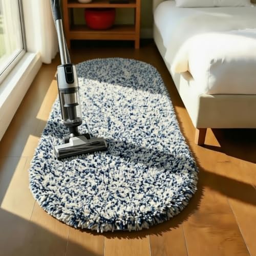 Image of Fluffy Silky Micro Fiber Polyster Carpet /Runner for Bedroom, Study Room, Playing Room, Guest Room ETC. 4x6 feet Feet, (Blue and Ivory Mix)