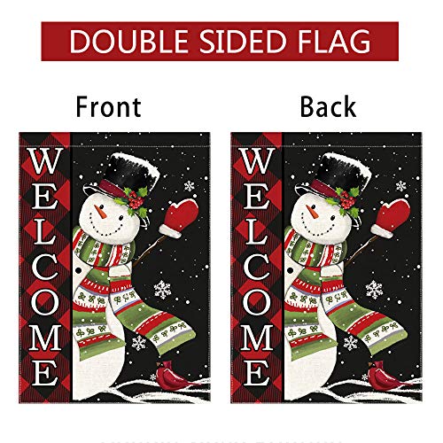 pinata Christmas Garden Flag Snowman Winter 12 x 18 Double Sided, Welcome Buffalo Plaid Christmas Decorations Yard Flag Small Burlap Holiday Seasonal Snowflake Outdoor Decorative Sign Outside Banner - Thumbnail 6