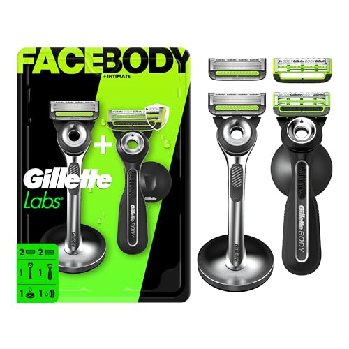 Gillette Labs Razor Duo Pack for Men 1 Face Razor 1 Body + Intimate Razor 4 Razor Blade Refills (2 Face 2 Body)