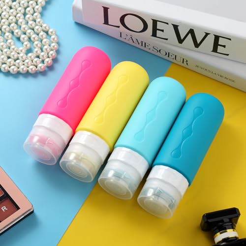 Image of Gemice Travel Bottles for Toiletries, Tsa Approved Travel 3oz Size Containers with Clear Bag, BPA Free Leak Proof Travel Tubs Refillable Liquid Travel Accessories for Cometic Shampoo Lotion (4 Pack)