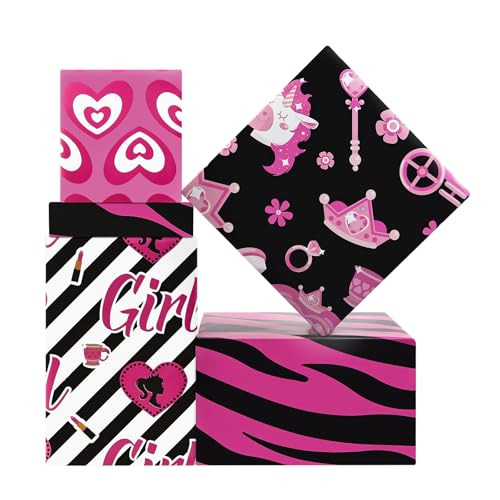 Papier cadeau épais ne se déchire pas lot 4 feuilles rose noir princesse
