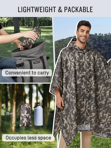 Image of SaphiRose Extra Thick Hooded Rain Poncho Double Layer Waterproof Raincoat Jacket for Men Women Adults