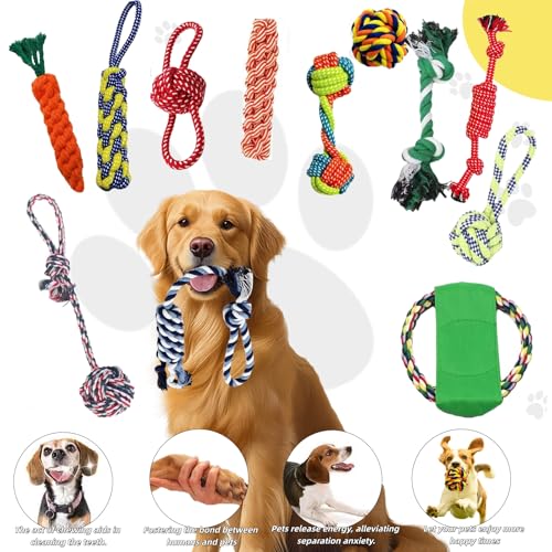 Aoksily 12 Pcs Hundespielzeug Set,Robustes Hundespielzeug,Welpenspielzeug Hund,Kauspielzeug Welpe Für Kleine Mittelgroßen Hund Interaktives Spielset Unzerstoerbar BaumwollknotenTau Tier