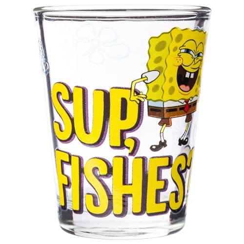 Image of Silver Buffalo Spongebob Squarepants Featuring Patrick Star and Gary Quotes Set 4 Pack Mini Glass Set, 1.5 Ounces