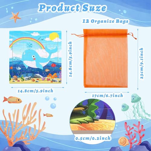 SANNIX 12 Piezas Rompecabezas de Madera con 12 Bolsas Organizadoras | Rompecabezas Oceanográfico y Espacial para Niños 3-5 Años miniatura 4