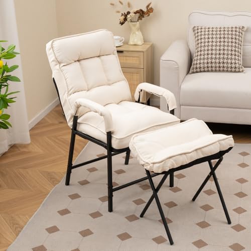 Sillón plegable lino beige ajustable miniatura 2