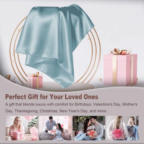 Image of LYSHIN Silk Pillow Cases Standard Size with Hidden Zipper, Haze Blue | 19 Momme Mulberry Silk Pillowcase for Skin and Hair, Anti-Acne, Hypoallergenic, Cooling, Beauty Sleep, Gifts for Women