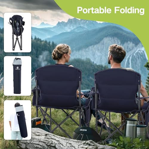 GREEN PARTY Folding Camping Chair Oversized Heavy Duty Lawn Chair with Cooler Bag, Cup Holder, Storage Pocket, Collapsible Padded Outdoor Arm Chair, Quad Lumbar の商品画像 5