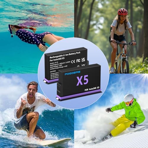 Image of 360 X5 Battery for insta360 x5,2-Pack 2850mAh 360 X5 Replacement Batteries with Fast Charger for Insta 360 X5 Camera（x5Battery Protection Cases*2）