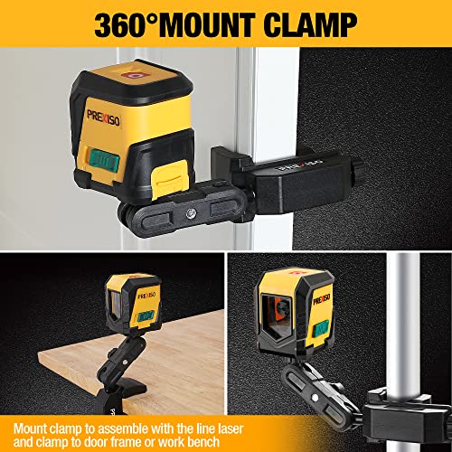 Prexiso 65Ft Laser Level Self-Leveling Cross-Line/Horizontal/Vertical Green Beam, With Rotatable Mount Clamp, Led Indicator For Hanging Pictures, 2 Aa Batteries (360°Clamp& Led Indicator) #TOP4