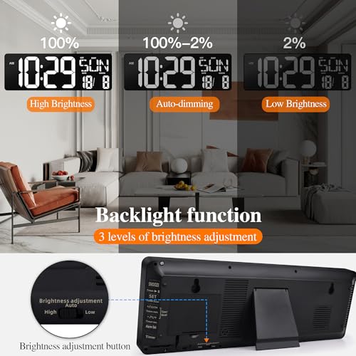 KRSTIR 17.2" Digital Wall Clock, LED Wall Clock with Remote Control Large Display Count Up & Down Timer, Adjustable Brightness Alarm Clock with Day/Date/Temperature for Home, Gym, Office - Cosy Home Interiors KRSTIR 17.2" Digital Wall Clock, LED Wall Clock with Remote Control Large Display Count Up & Down Timer, Adjustable Brightness Alarm Clock with Day/Date/Temperature for Home, Gym, Office - Image 6