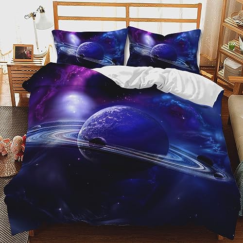 CIUNVXD Juego de ropa de cama infantil con temas en el espacio exterior, 3D, cielo estrellado, universo, planeta, cielo nocturno, funda nórdica universal (B, 200 x 200 cm)