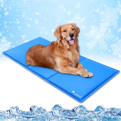 Angelpet Kühlmatte Hund, L 90x50cm – Ungiftige Selbstkühlende Gelmatte Bett, Langlebige wasserdichte Kühlmatte für Hunde & Katzen im Sommer, Kein Wasser oder Kühlen Erforderlich (Blau)