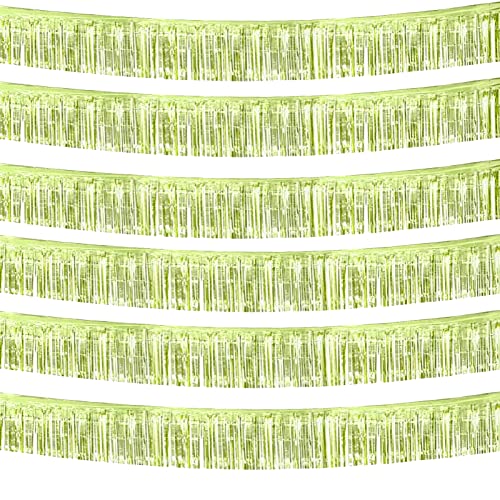 Image of 6 Pack 10 Feet Foil Fringe Garland Metallic Tinsel Streamers Banner Wall Hanging Backdrop Banner for Parade Floats, Thanksgiving, Christmas, Birthday, Halloween Party Decorations(Light Green)