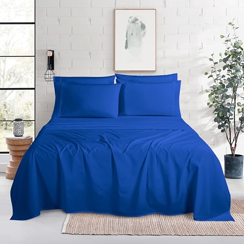 Image of Mocassi Luxury 6-Piece Sheet Set, Ultra Soft 1800 Premium Hotel Quality Microfiber Sheet Set, Fits Mattresses Up to 18 to 24 Inches Extra Deep Pocket - Breathable and Secure Fit, Queen, Imperial Blue
