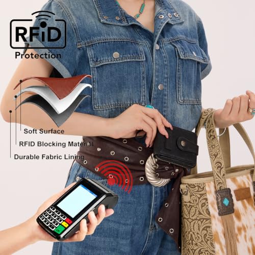 Image of Wrangler Small Wallet for Women Western Tooling Floral Credit Card Holder | with Cash Compartment, Minimalist & Compact,Western Tooling Floral, 15 Card Slots, Soft Vegan Leather, Gift for Female Ladies