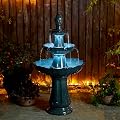 Glitzhome Water Fountain Outdoor Floor-Stand Fountain with LED Light & Pump, Oversized 3-Tiered Ceramic Waterfall Patio Fountains and Waterfalls Outdoor Fountain for Lawn Garden Backyard,Turquoise