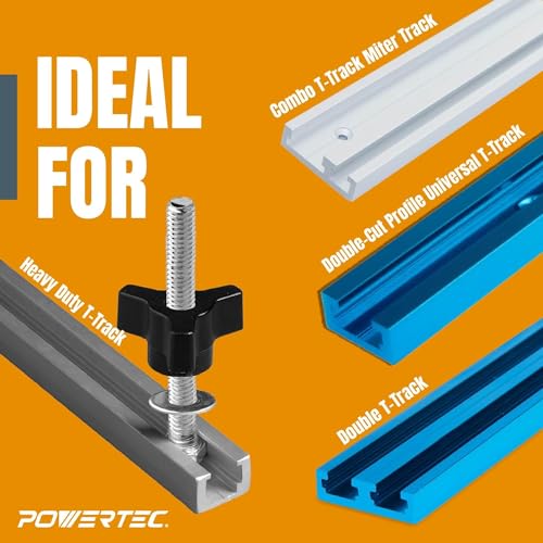 Image of POWERTEC 72091 T Track Knob Kit with T Slot Router Bit, 1 /4-20 x 1-1 /2 inch Hex Bolts, Washers, Knobs and Carbide Tipped Router Bit 7 /16 inch Dia. x 3 /16 inch H x 1 /4 inch Shank, T Track Accessories
