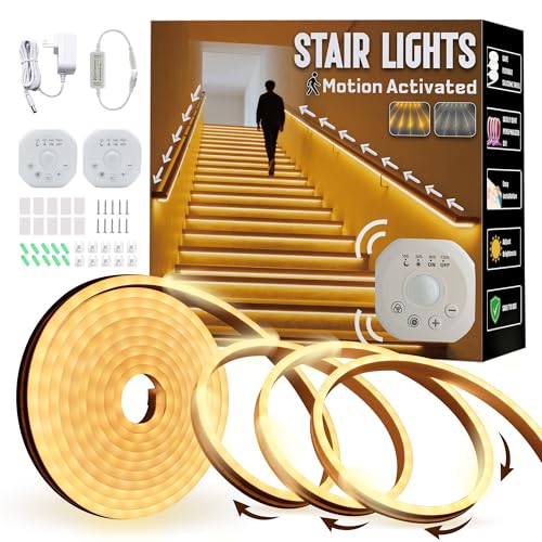 LQHZMYY Motion Sensor LED Strip Lights - Chasing Effect Auto ON/Off for Stairs Bedroom Motion Activated led Light- 16.4ft Warm White Stairway Handrail Lighting HandIndoor/Outdoor Waterproof