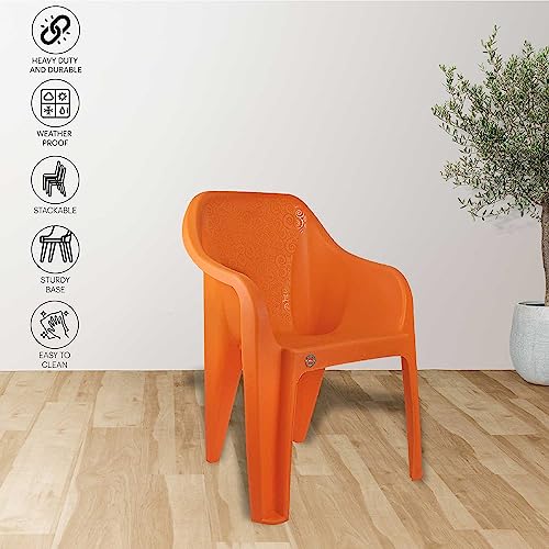 Image of Cello Plastic Dynamo Arm Rest Chair, Relaxing - Orange | Strong and Durable | Easy to Clean | Chair for Living Room, Bed Room, Kitchen, Office Room, Outdoor | 3 Years Warranty