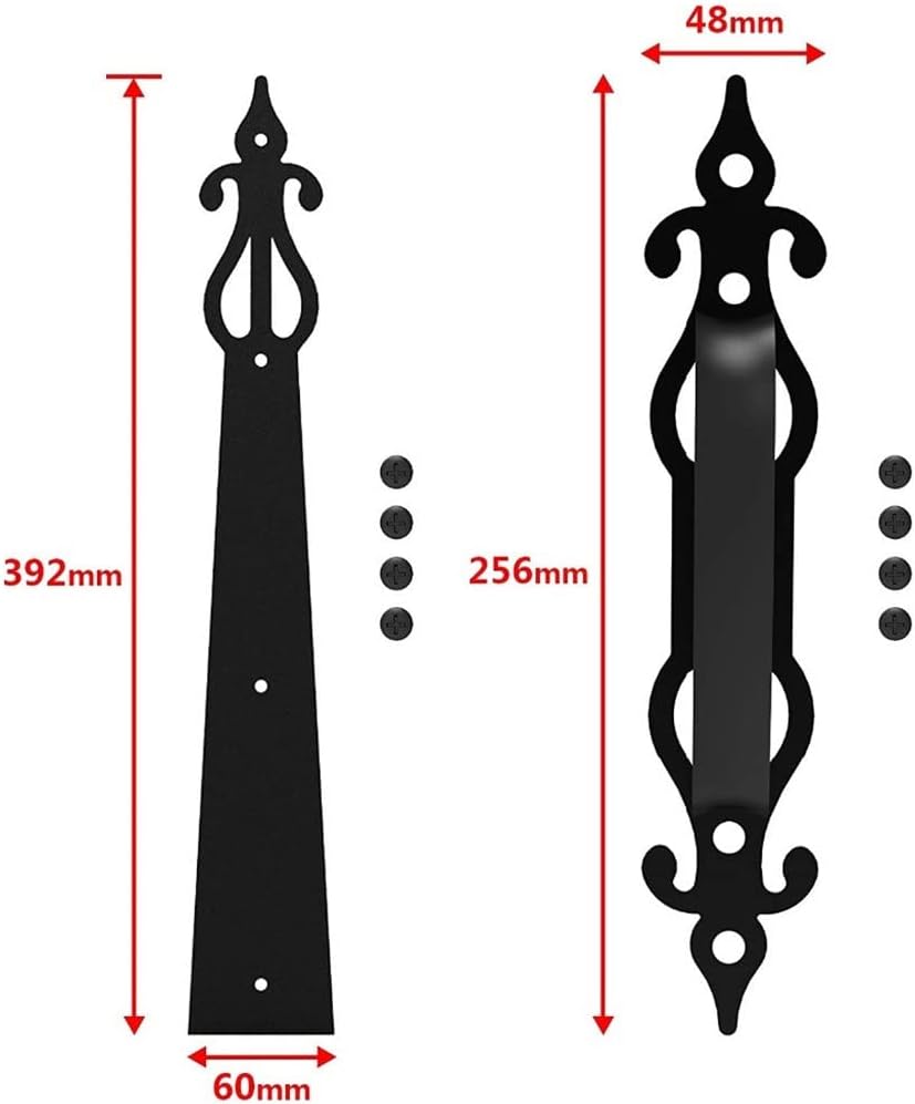Decorative Carriage House Garage Handle Hinge Accent Set Sliding Barn Door Hardware Kit Screw Mounted 2 Handles 4 Hinges