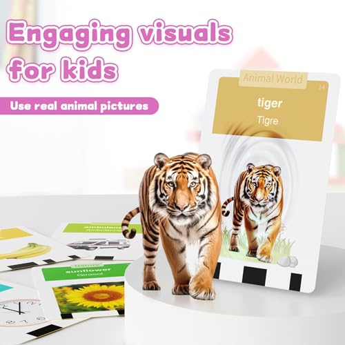 Image of HOMESTEC Toddlers Bilingual Spanish & English Talking Flash Cards, Pink