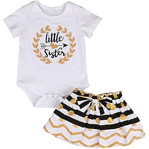 HBER 0-24M Baby Girls Little Sister Romper Bodysuit Top + Striped Polka Dot Skirts Cover