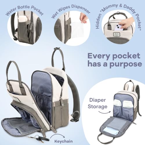 Image of RUVALINO Diaper Bag Backpack-Multifunction Baby Travel Bag with Changing pad, Insulated Bottle Holders & Pacifier Case, Large Capacity, Waterproof, Cream & Taupe