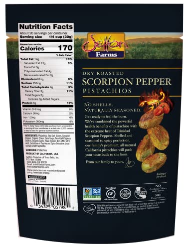 Image of Setton Farms Pistachios, Scorpion Pepper Extreme Flavor, Value Bag, Naturally Seasoned, Dry Roasted No Shell Pistachios, Non-GMO Project Verified, Gluten Free, Vegan, Kosher, 20 Oz
