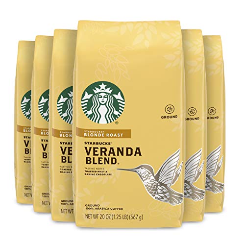 Starbucks Veranda Blend Coffee, Ground, 20-Ounce Bags , 1.25 Pound (Pack of 6) (011021239)