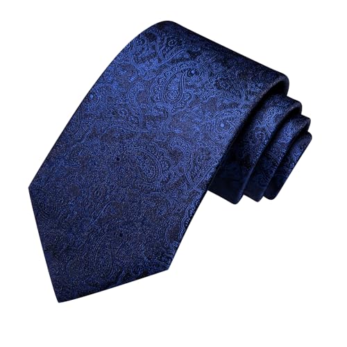 Image of Hi-Tie Paisley Mens Navy Blue Ties Silk Neckties and Pocket Square Lapel Pin Silver Tie Clip Cufflinks Set Wedding Business 6PCS