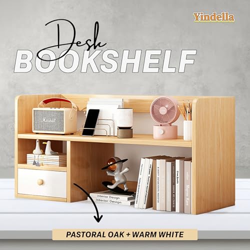Image of Yindella Desk Bookshelf Wooden Tabletop Organizer Shelf for Books Files and Stationery Space-Saving Study Table Rack for Office or Home Size L70 x W19 x H8 cm