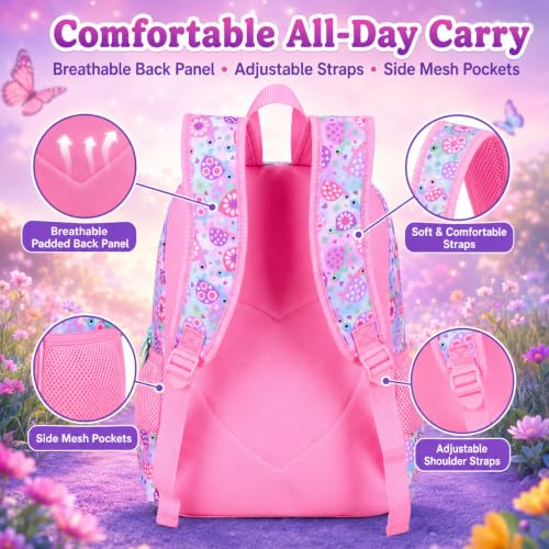 Image of AGSDON 3PCS Kids Backpack for Girls, 16 inch Preschool Elementary Water Resistant School Bag, Girl Backpacks Set with Lunch Box Pencil Case