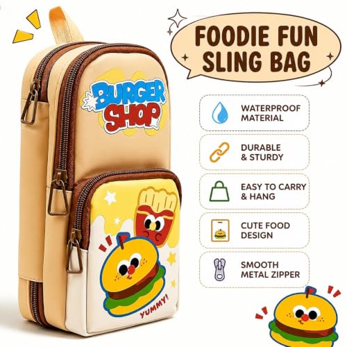 Image of Invite Enterprise Double Zipper Pencil Pouch for Kids | Large Capacity Stationery Organizer | Multi-Compartment Pencil Case for School, Office & Travel | Cute Food Theme Design