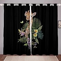 Homemissing Giraffe Window Curtains for Bedroom Living Room Zoo Animal Curtains for Kids Boys Girls Safari Wild Window Drapes Wildlife Leaves Window Treatments W66*L72