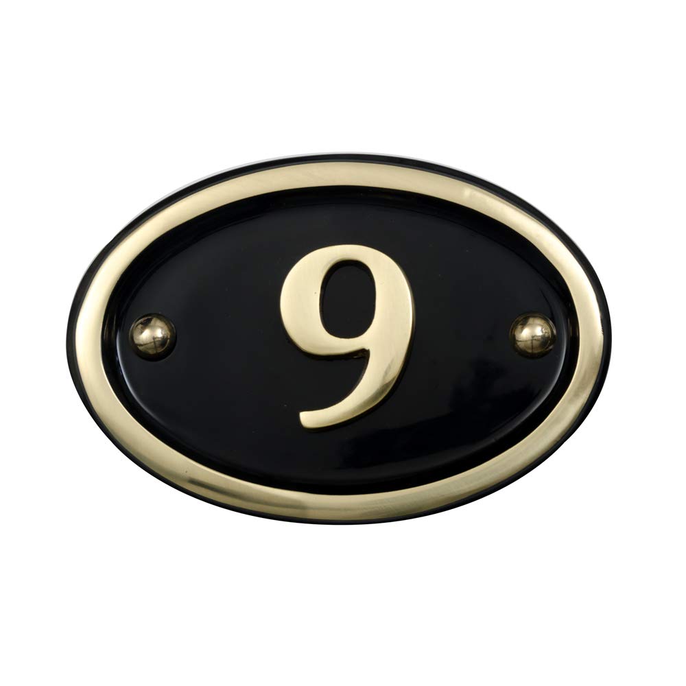 Signs & Numbers Solid Brass House Number Oval Design (No 9)