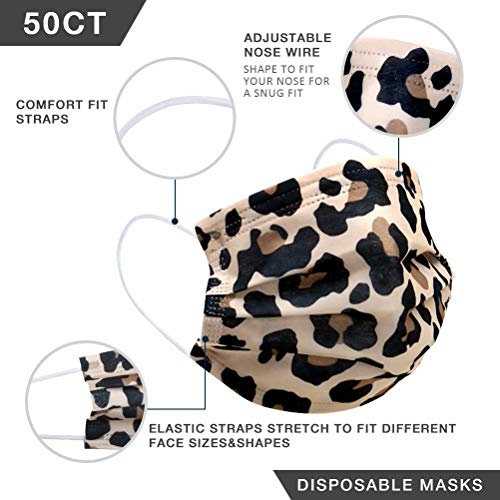 Disposable Face Mask - 50pcs Comfortable Protective Mouth Cover,Printed Cheetah Face Mask Adults, 3-Ply Breathable Safety Mask for Indoor Outdoor Home Office Travel (Leopard) - Image 5