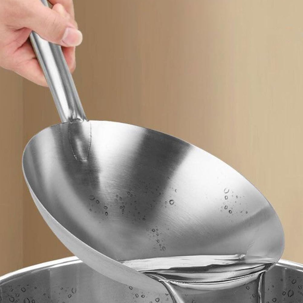 VOSAREA Heavy Duty Stainless Steel Wok Pan Handle 12-Inch Round Bottom Cooking Pan for Induction Electric Gas Stoves Versatile Home Cookware Random Style